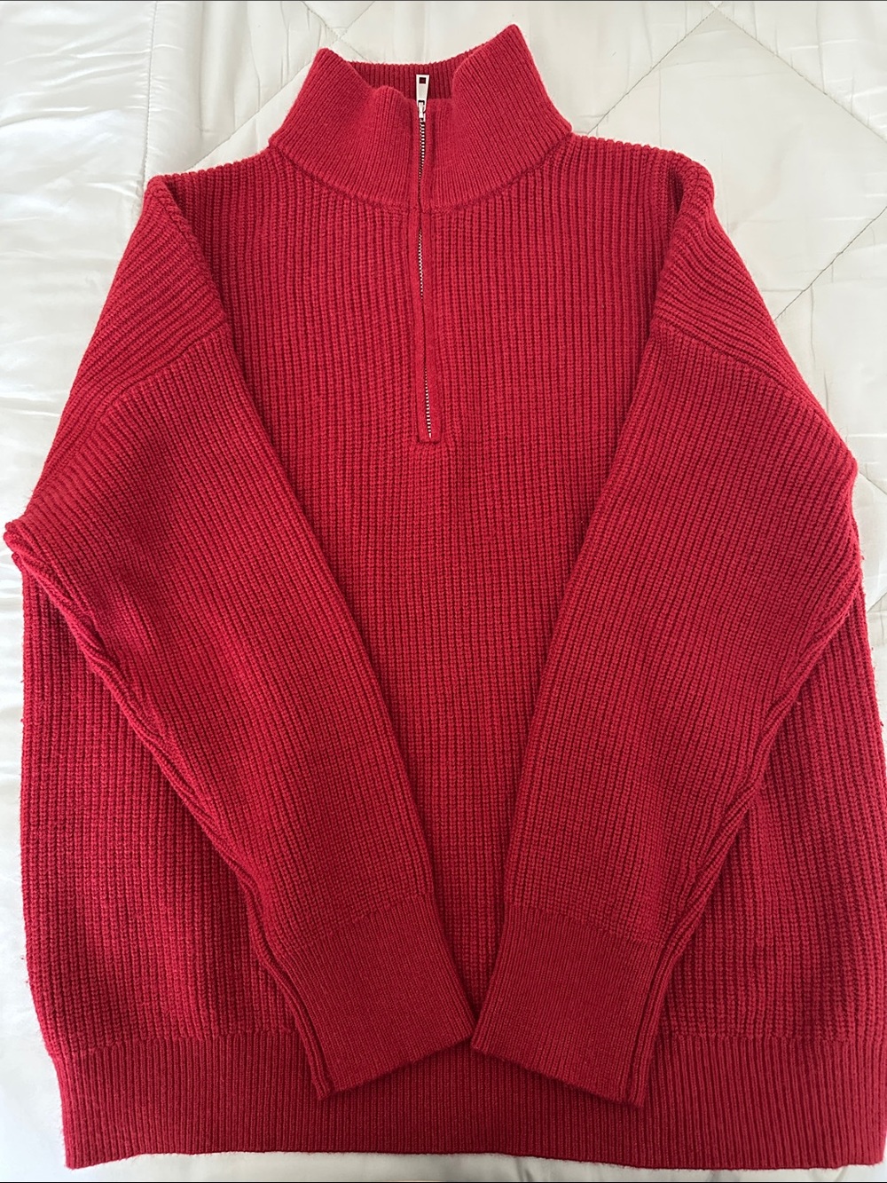 Red Half-Zip Ribbed Sweater - Women